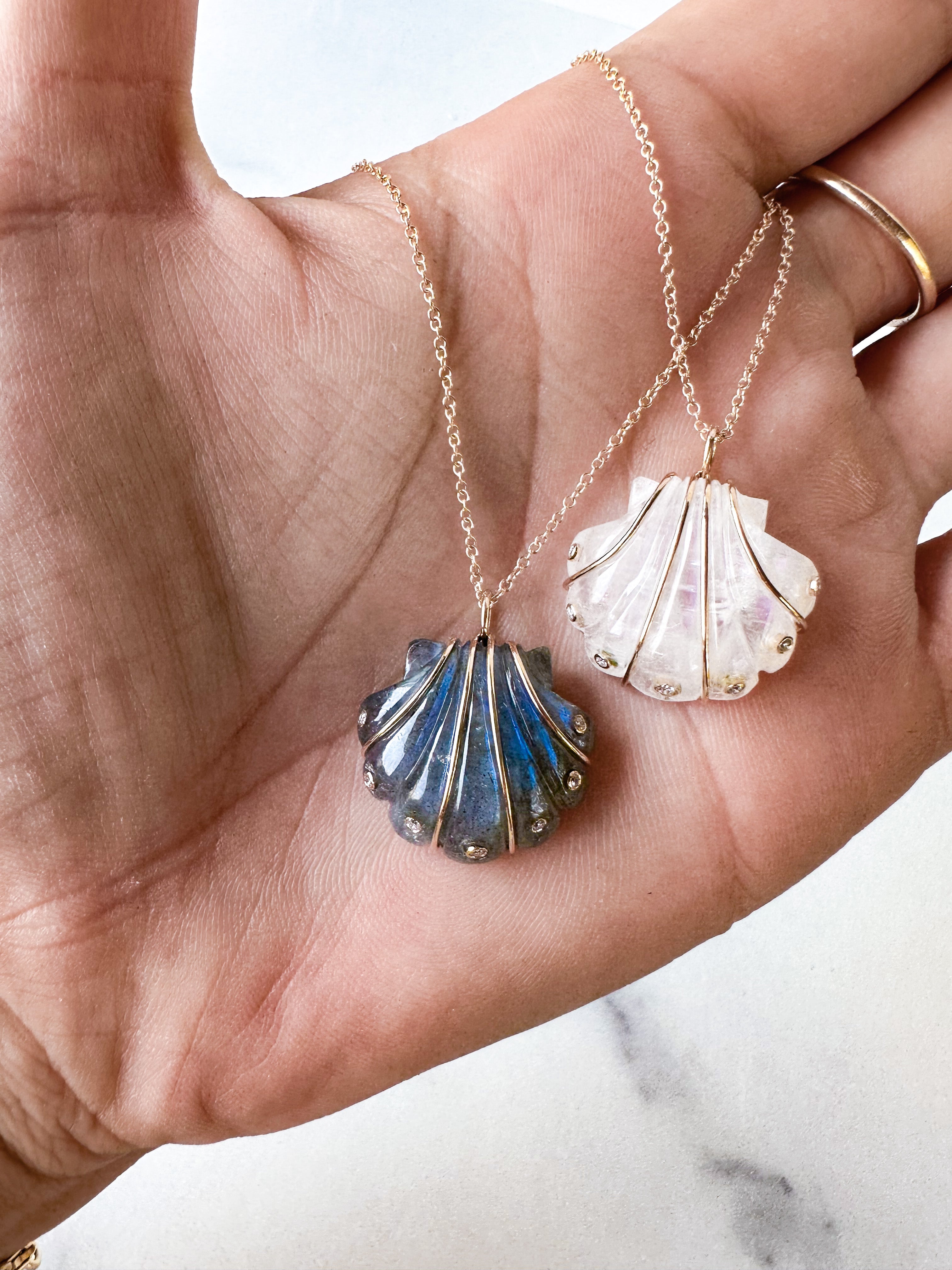Diamond Moonstone Seashell Necklace - Jugar N Spice