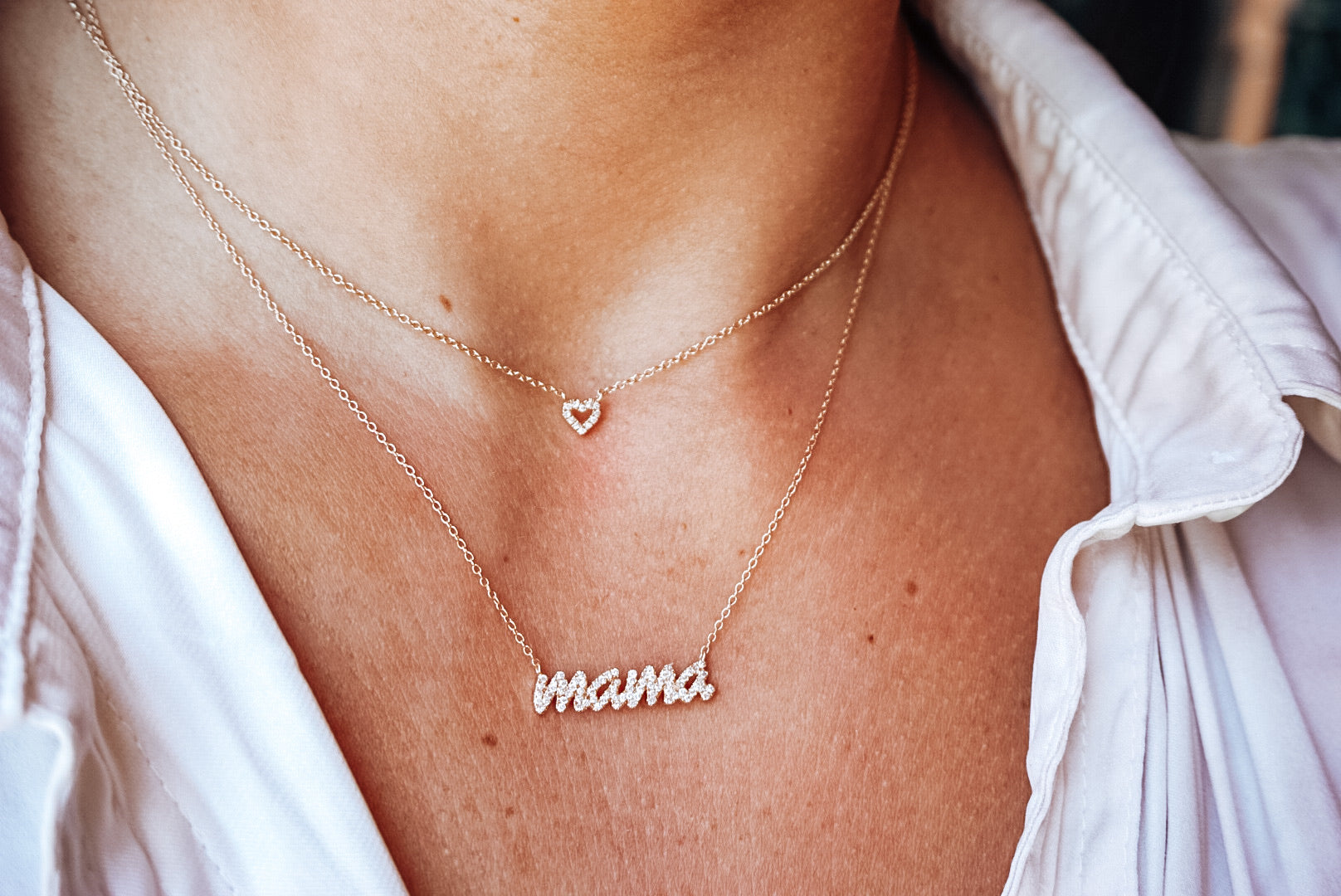 Diamond MAMA Necklace in 10K Yellow Gold (1/10 ct. tw.)